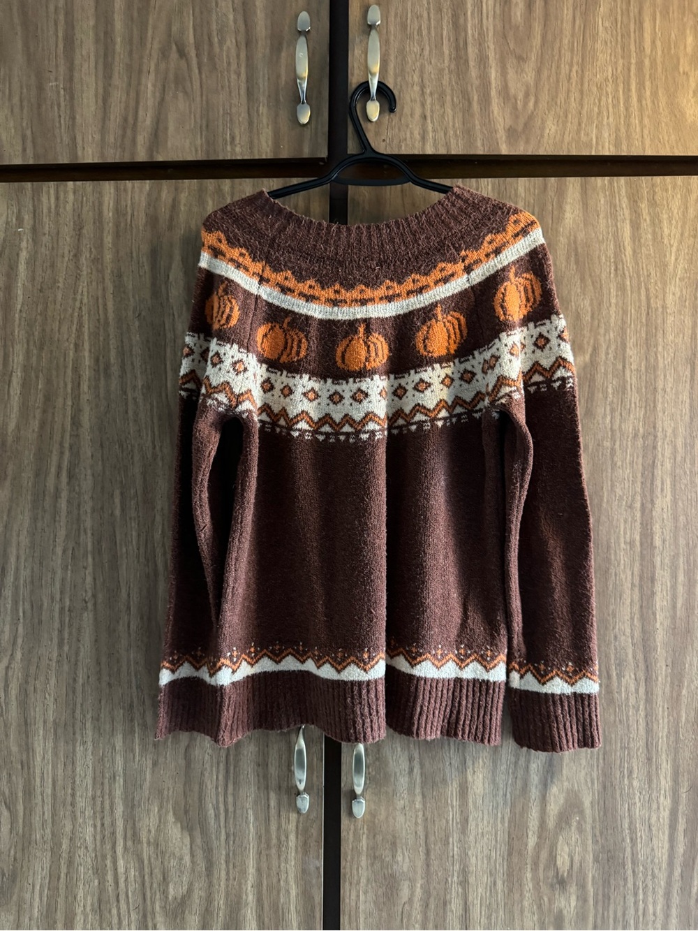 Maurices Brown Fair Isle Crewneck Sweater with Pumpkin Accents - Picture 4 of 5